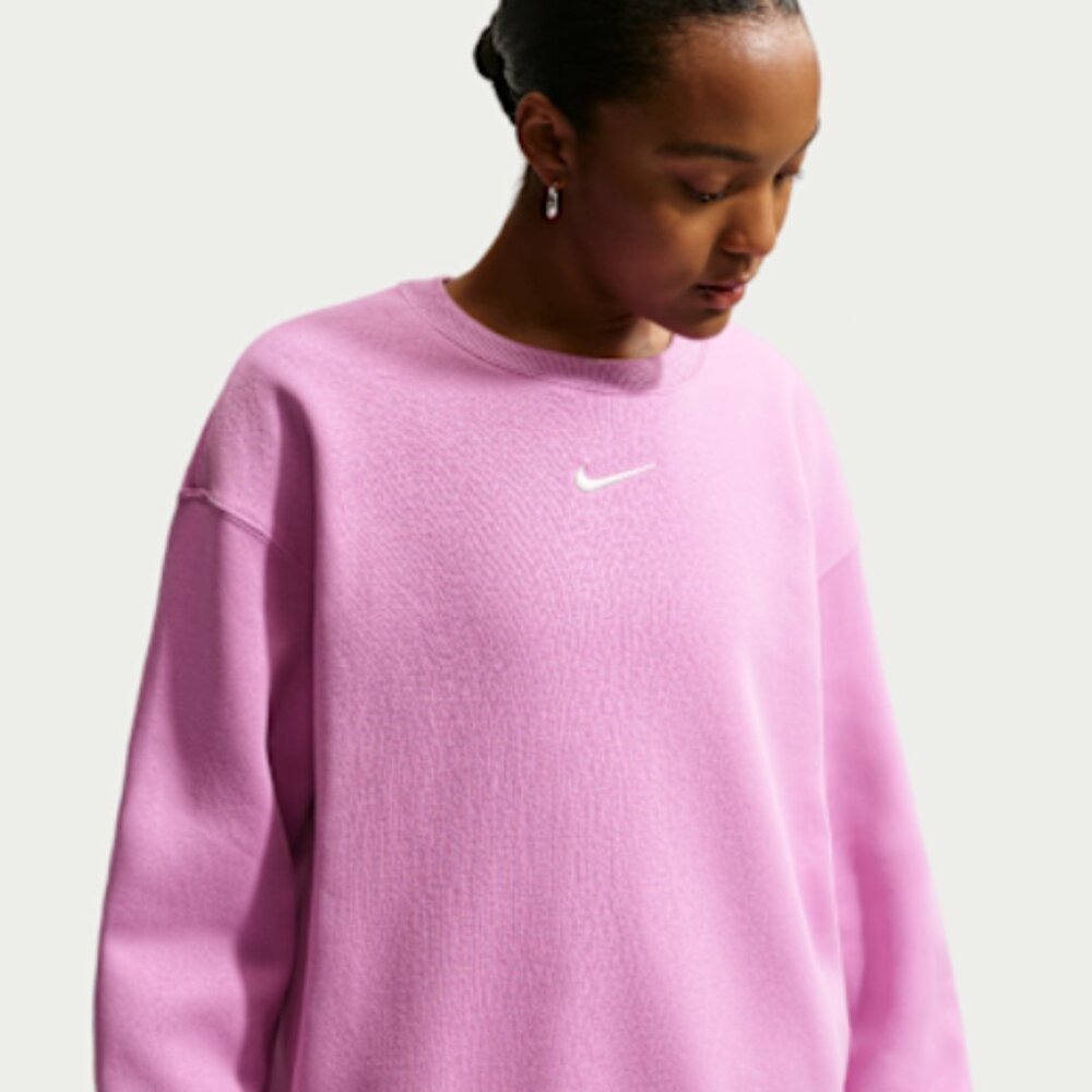 Nike Women's Cropped Magenta Phoenix Fleece Oversized Sweatshirt - Size - Medium